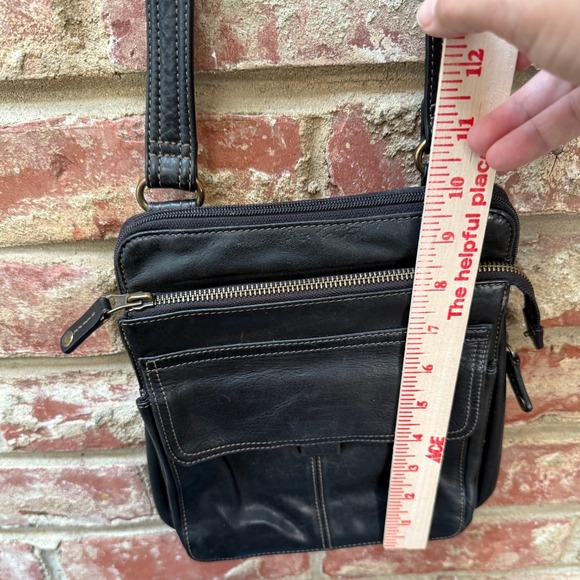 Vintage Fossil Black Leather Crossbody Messenger Bag Brass Hardware - Picture 10 of 10